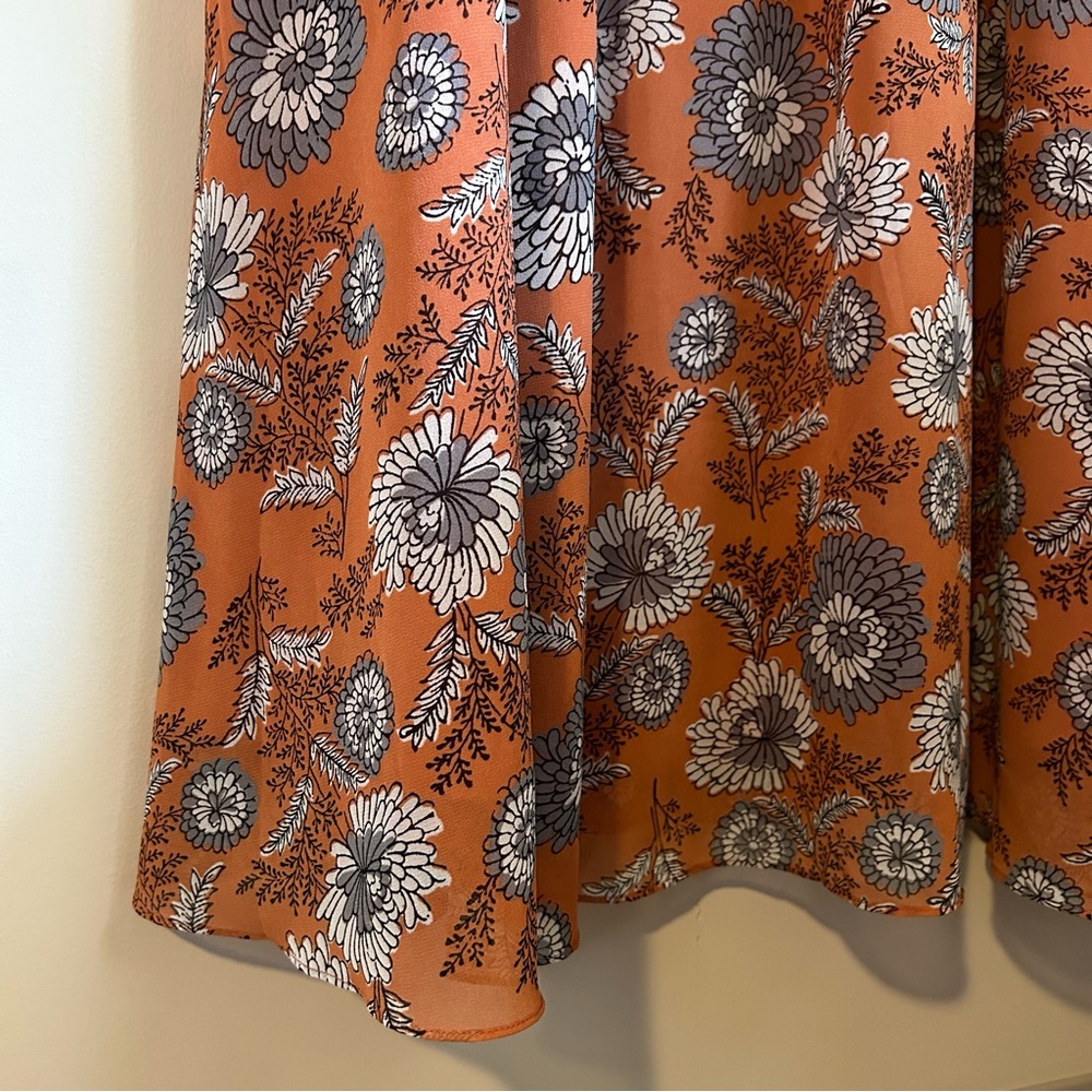 Madewell Terracotta Floral Short Flutter Sleeve Scoop Neck Midi Dress Size 6 - Picture 7 of 12